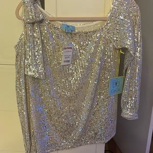 Asymmetrical Silver Glitter Top